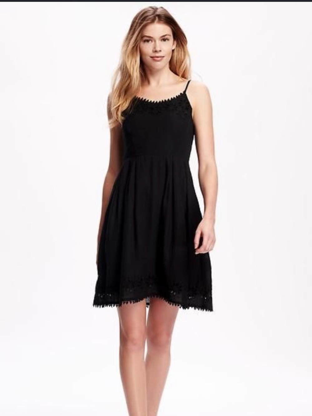 Black Spaghetti Strap Lace-Hem Dress